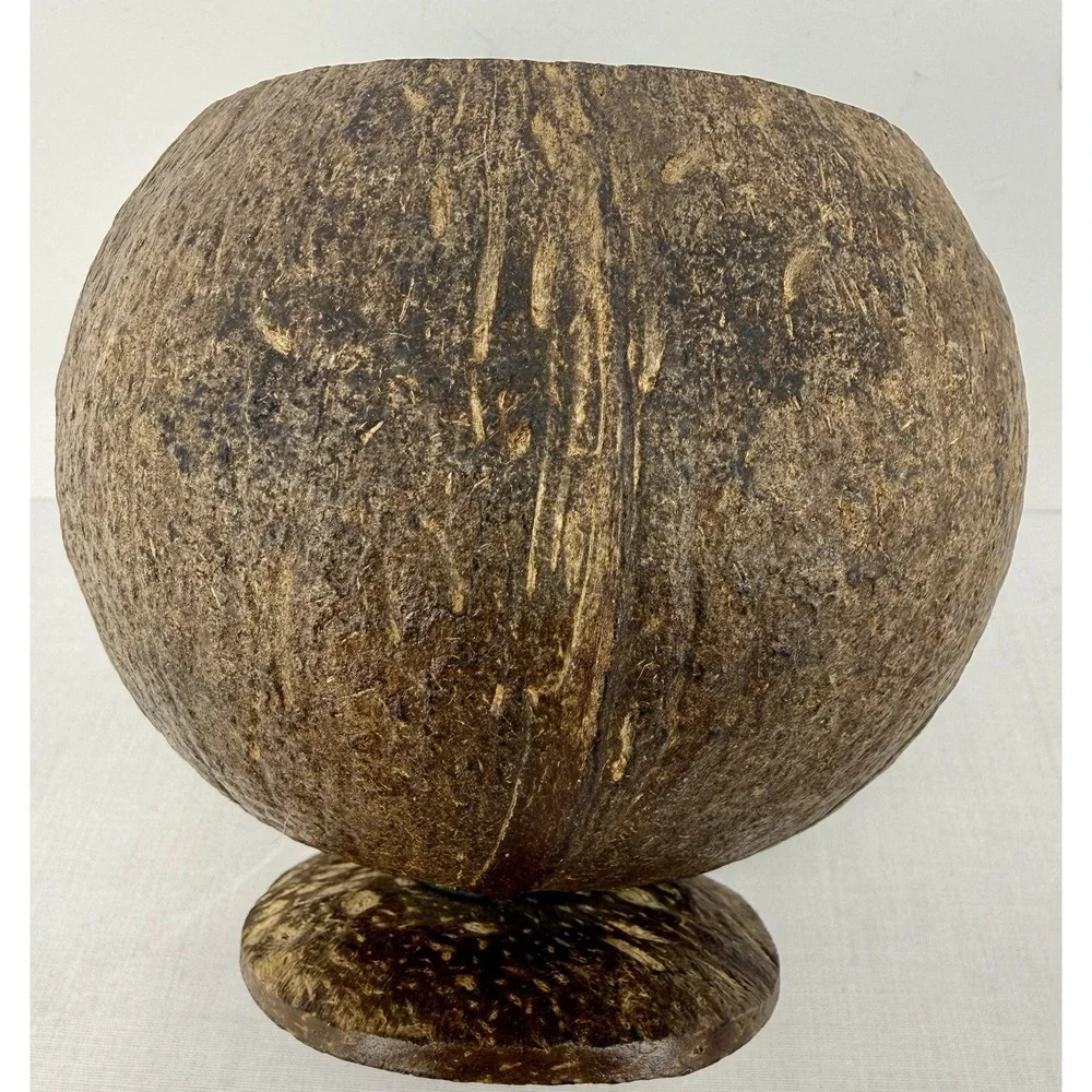 Coconut Shell Footed Bowl/ Cup‎ Set Of Three (3) Handmade Tropical Tiki Luau